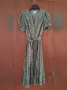 Nanette Lepore Olive Green Lace Maxi Dress with Belt